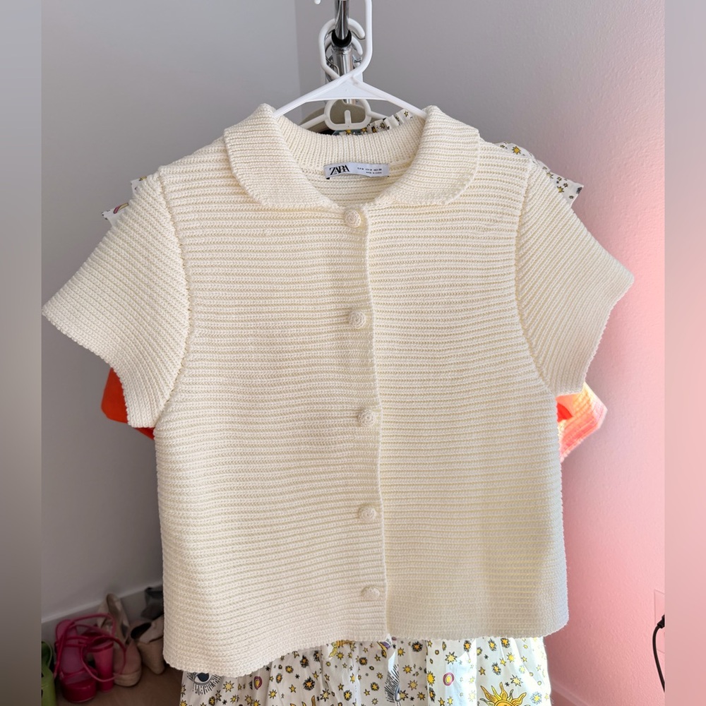 Zara Cream Knit Button-Up Top
